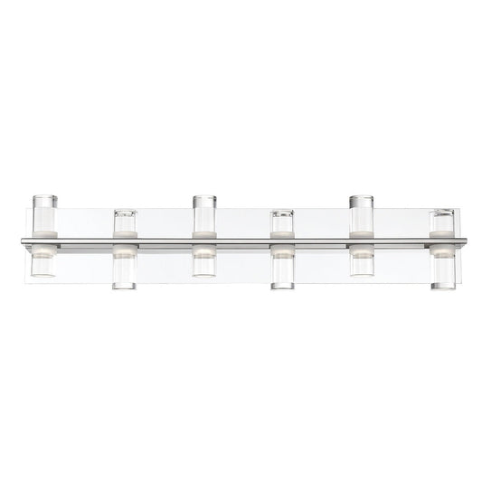 Eurofase Lighting Netto 32" 6-Light Dimmable Integrated LED Chrome Metal Bath Bar With Clear Acrylic Shades