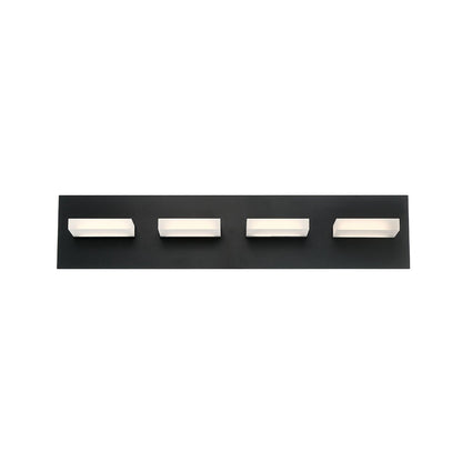 Eurofase Lighting Olson 24" 4-Light Dimmable Integrated LED Black Metal Bath Bar With Frosted Acrylic Shades