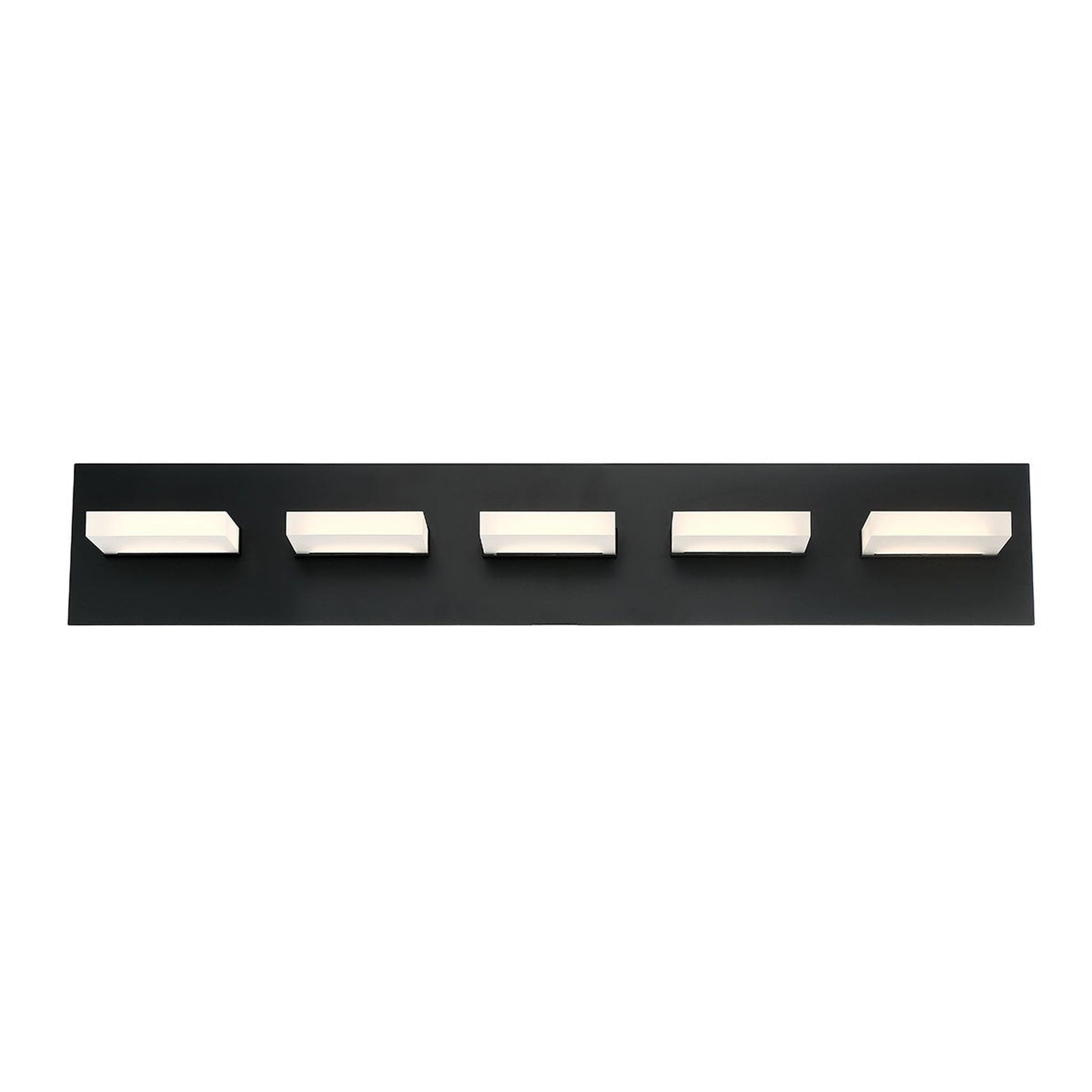 Eurofase Lighting Olson 30" 5-Light Dimmable Integrated LED Black Metal Bath Bar With Frosted Acrylic Shades
