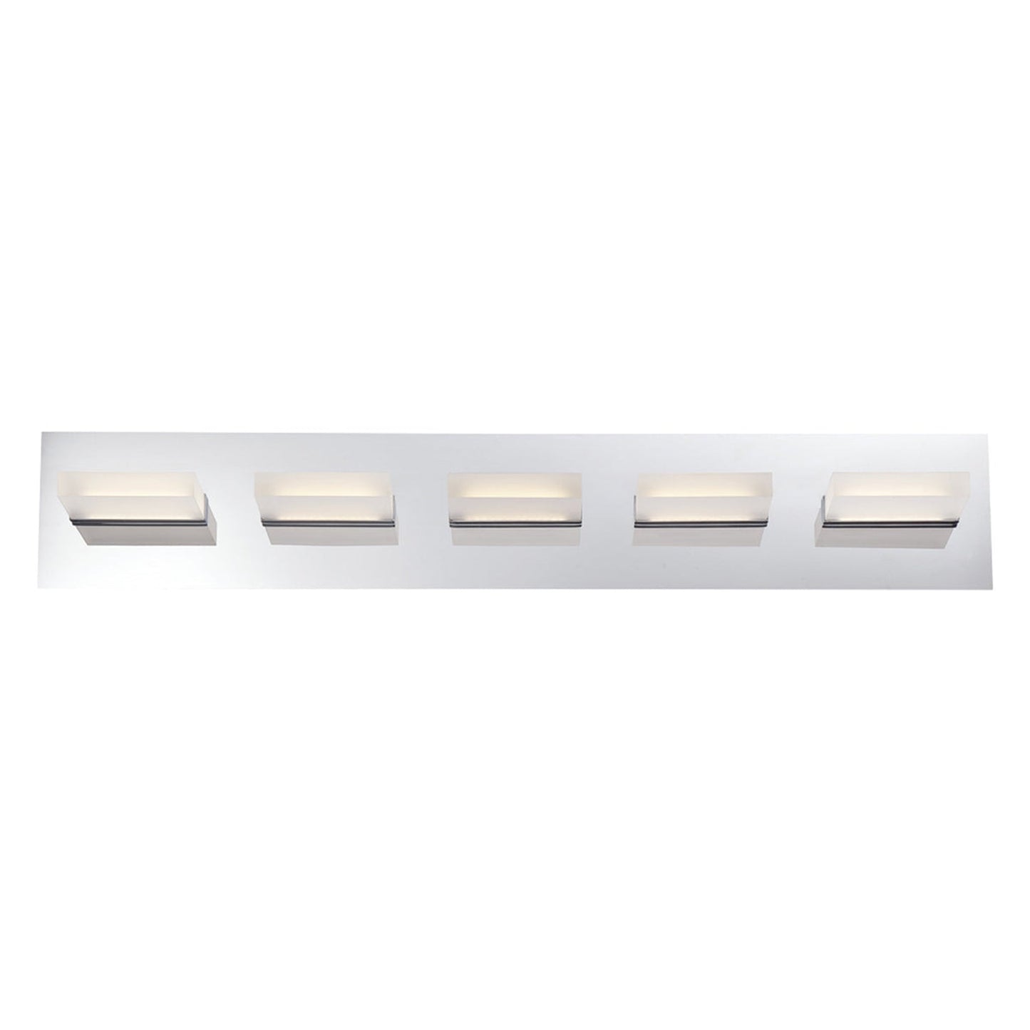 Eurofase Lighting Olson 30" 5-Light Dimmable Integrated LED Chrome Metal Bath Bar With Frosted Acrylic Shades