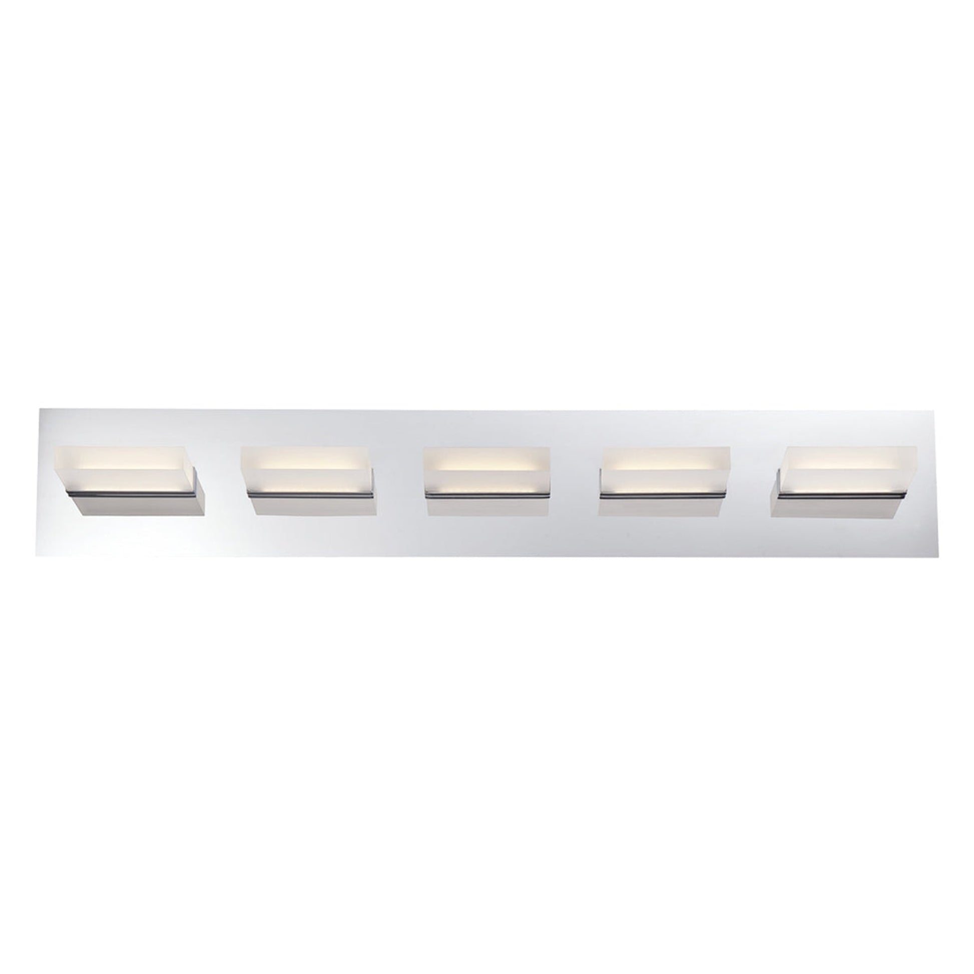 Eurofase Lighting Olson 30" 5-Light Dimmable Integrated LED Chrome Metal Bath Bar With Frosted Acrylic Shades