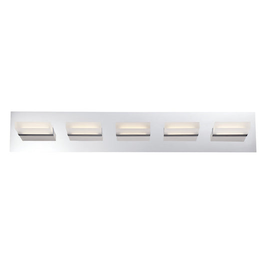 Eurofase Lighting Olson 30" 5-Light Dimmable Integrated LED Chrome Metal Bath Bar With Frosted Acrylic Shades