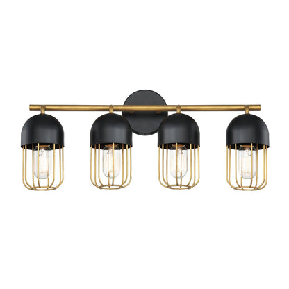 Eurofase Lighting Palmerston 23" 4-Light Dimmable Incandescent Matte Black Bath Bar With Gold Shades