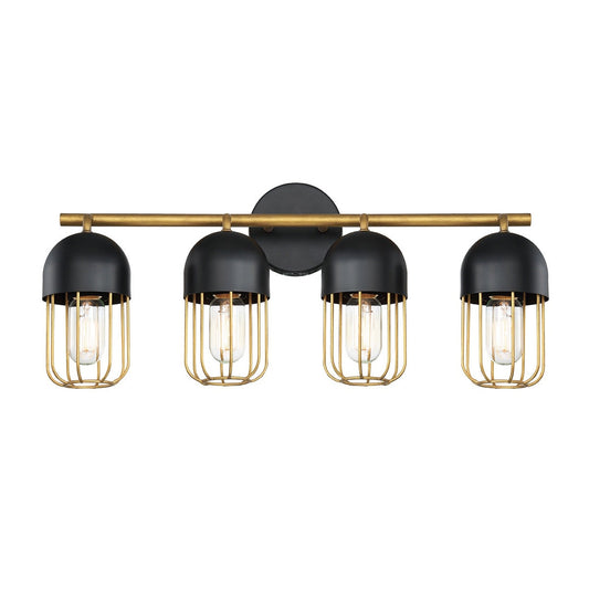 Eurofase Lighting Palmerston 23" 4-Light Dimmable Incandescent Matte Black Bath Bar With Gold Shades