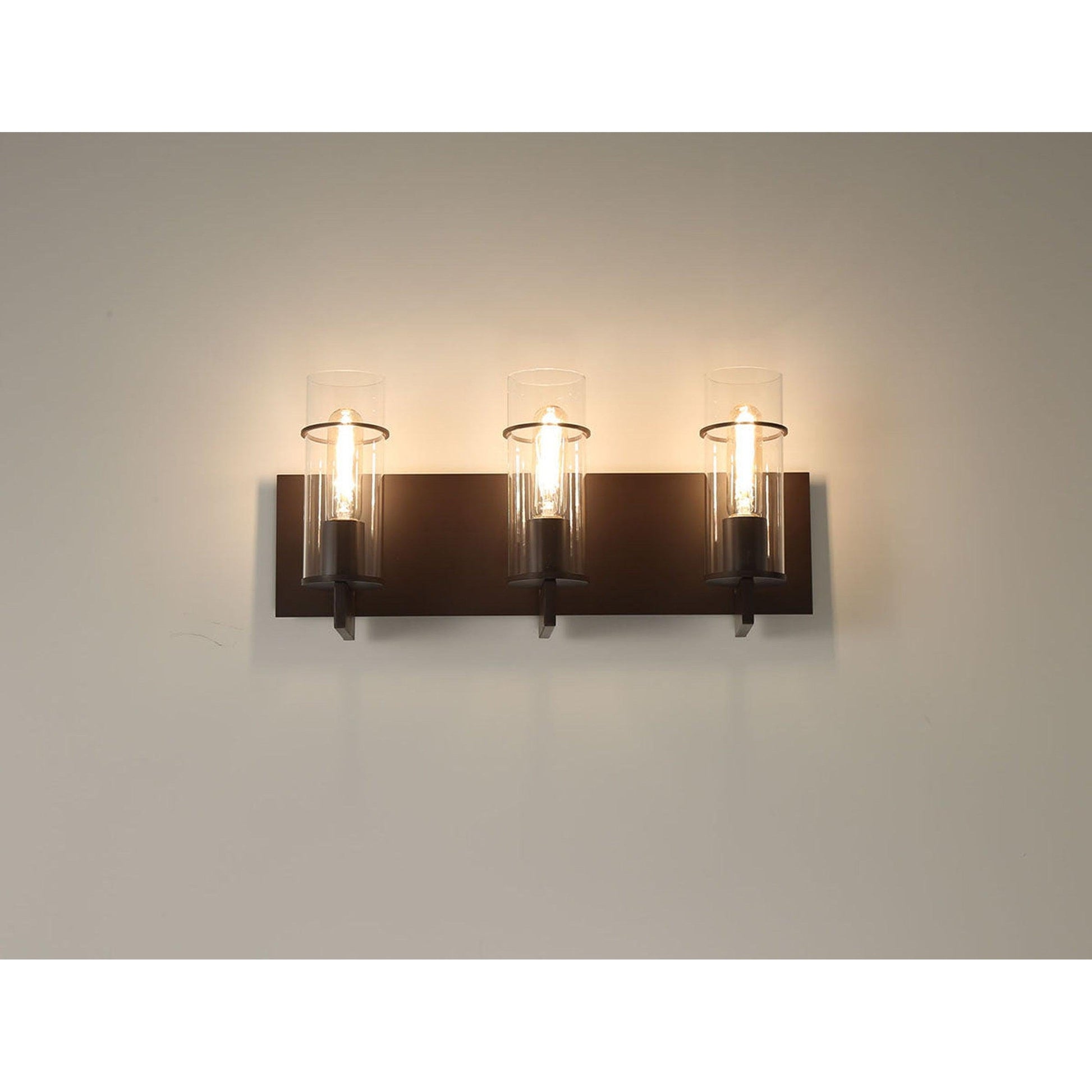 Eurofase Lighting Pista 19" 3-Light Dimmable Incandescent Black Bath Bar With Clear Glass Shades