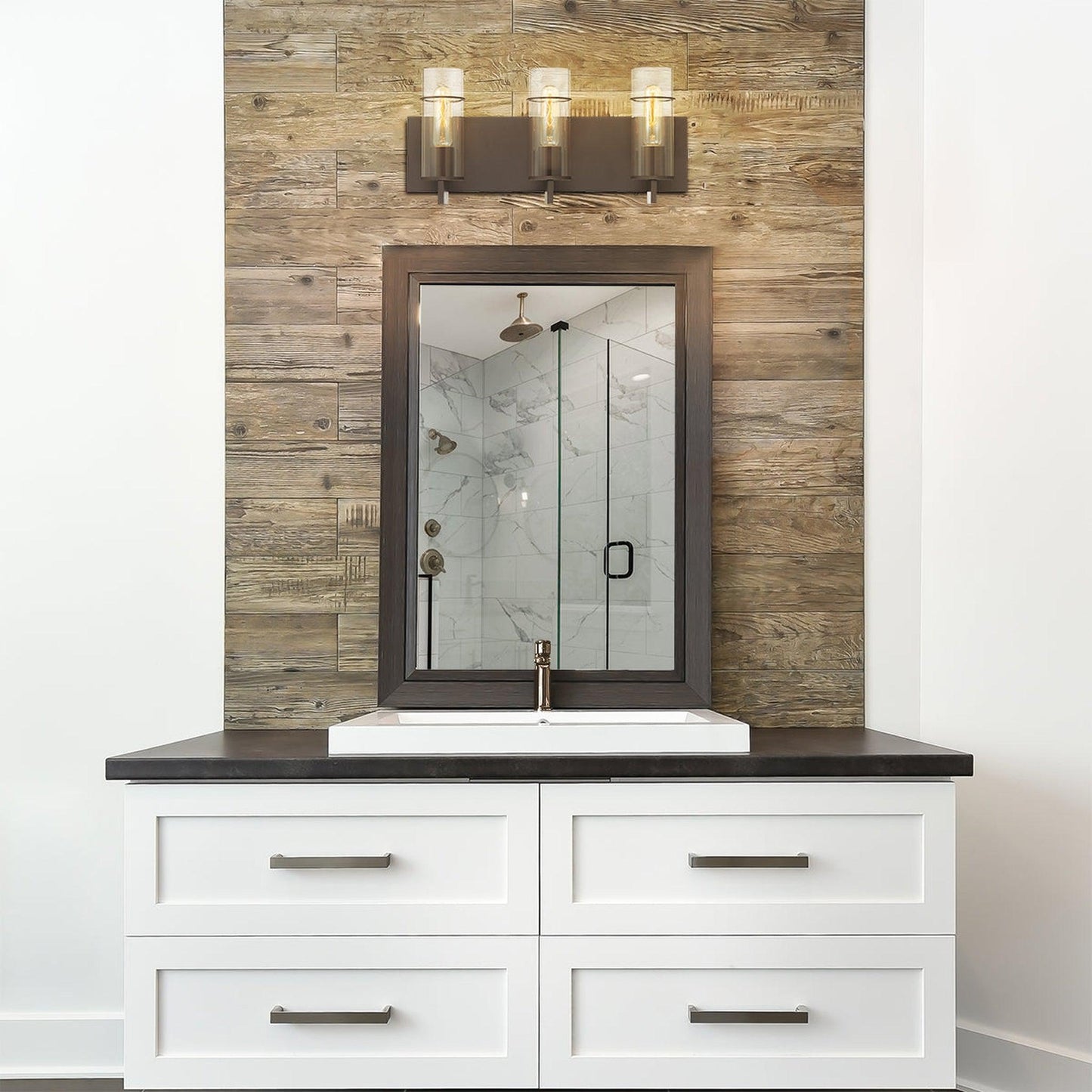 Eurofase Lighting Pista 19" 3-Light Dimmable Incandescent Black Bath Bar With Clear Glass Shades