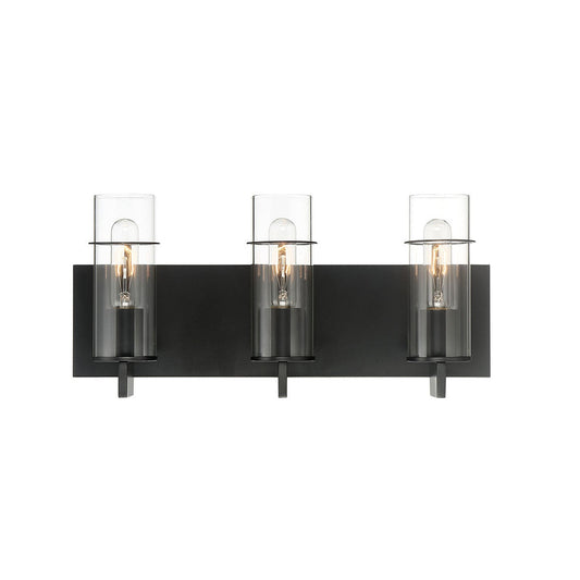Eurofase Lighting Pista 19" 3-Light Dimmable Incandescent Black Bath Bar With Clear Glass Shades