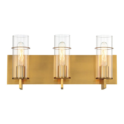 Eurofase Lighting Pista 19" 3-Light Dimmable Incandescent Gold Bath Bar With Clear Glass Shades