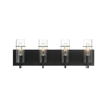Eurofase Lighting Pista 26" 4-Light Dimmable Incandescent Black Bath Bar With Clear Glass Shades
