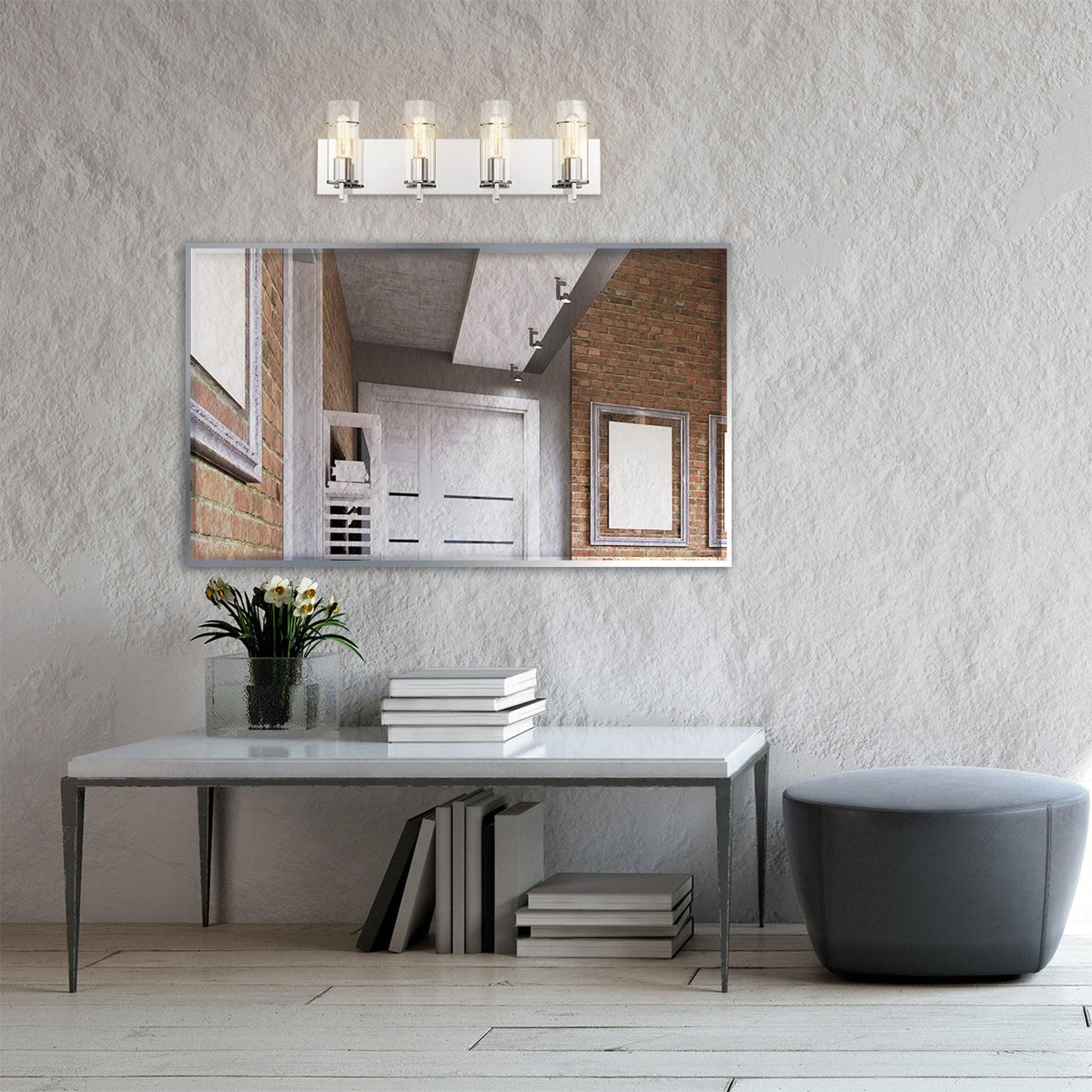 Eurofase Lighting Pista 26" 4-Light Dimmable Incandescent Chrome Bath Bar With Clear Glass Shades