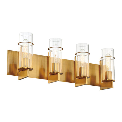 Eurofase Lighting Pista 26" 4-Light Dimmable Incandescent Gold Bath Bar With Clear Glass Shades