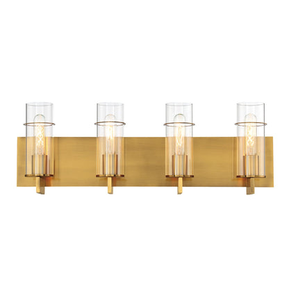 Eurofase Lighting Pista 26" 4-Light Dimmable Incandescent Gold Bath Bar With Clear Glass Shades