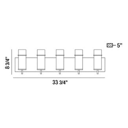 Eurofase Lighting Pista 34" 5-Light Dimmable Incandescent Black Bath Bar With Clear Glass Shades