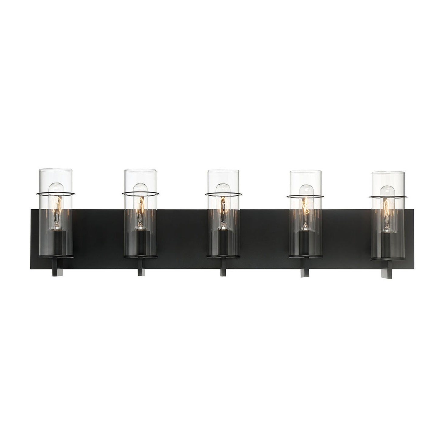 Eurofase Lighting Pista 34" 5-Light Dimmable Incandescent Black Bath Bar With Clear Glass Shades