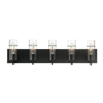 Eurofase Lighting Pista 34" 5-Light Dimmable Incandescent Black Bath Bar With Clear Glass Shades