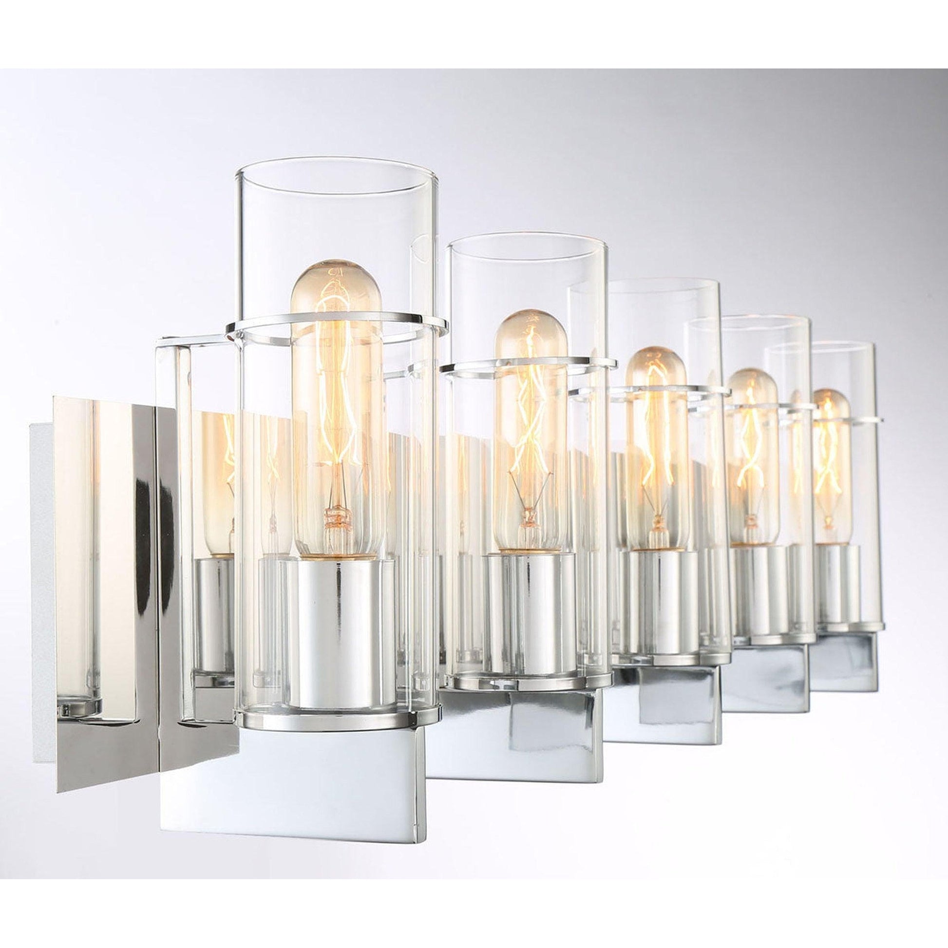 Eurofase Lighting Pista 34" 5-Light Dimmable Incandescent Chrome Bath Bar With Clear Glass Shades