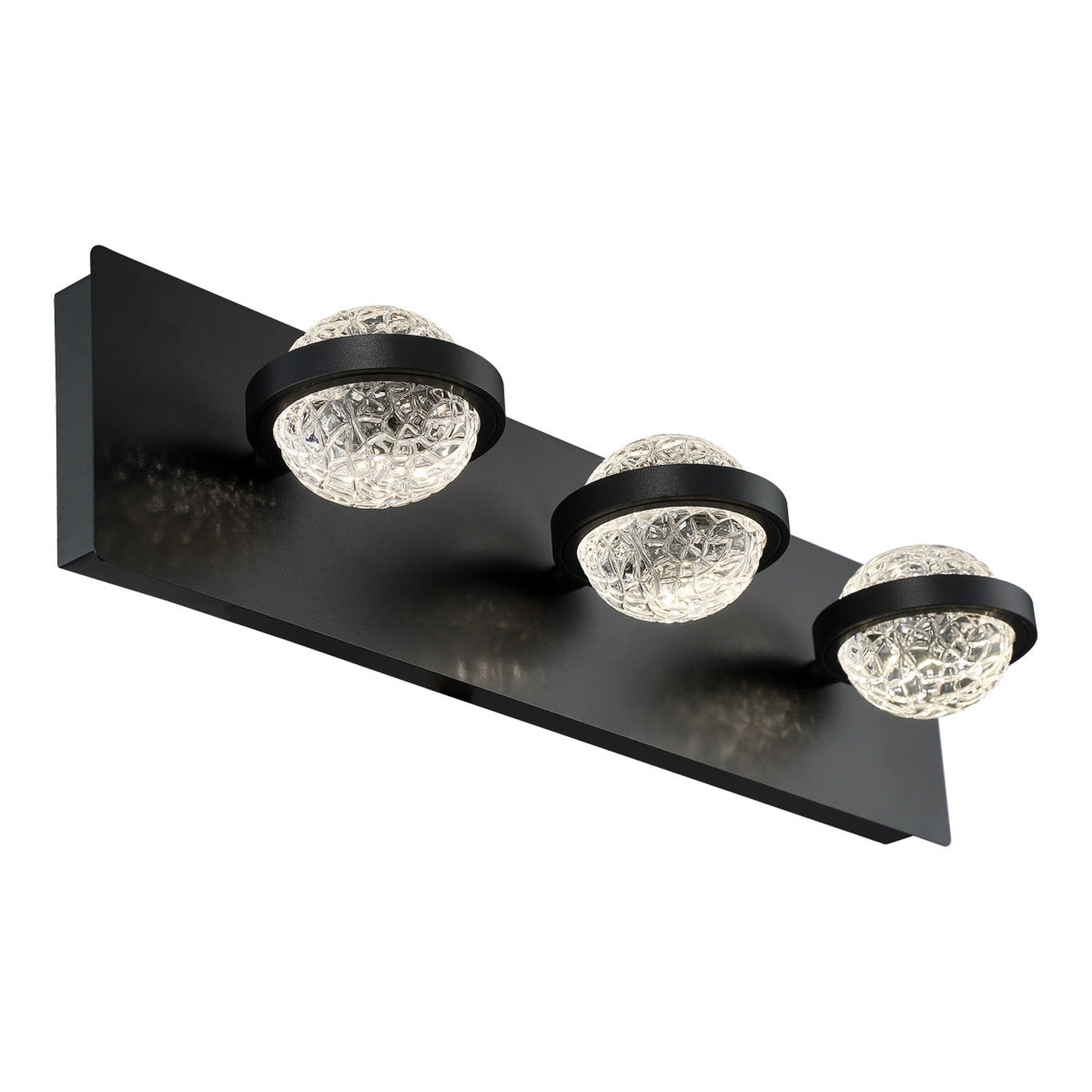 Eurofase Lighting Ryder 20" 3-Light Dimmable Integrated LED Black Bath Bar With Clear Glass Orb Shades