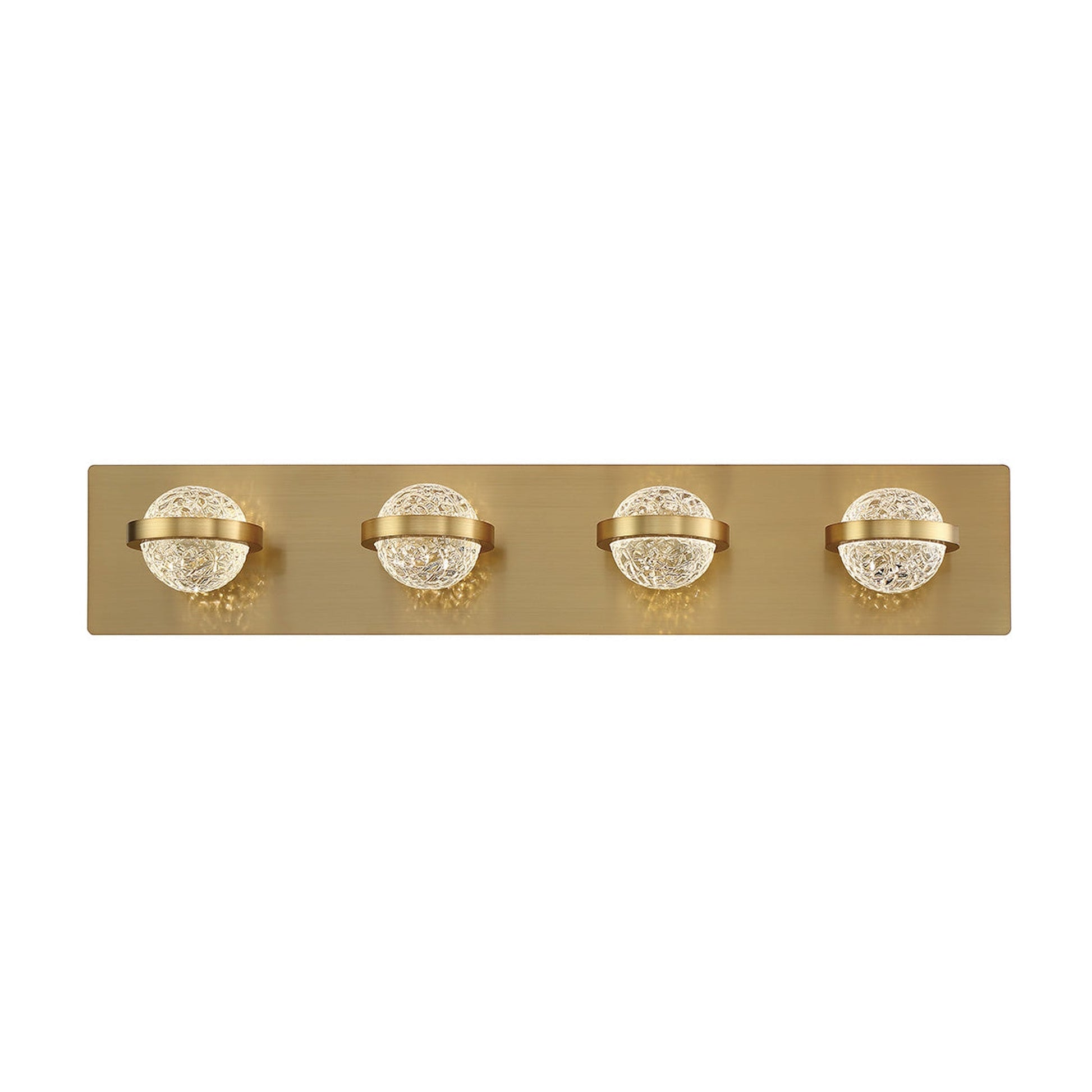 Eurofase Lighting Ryder 26" 4-Light Dimmable Integrated LED Gold Bath Bar With Clear Glass Orb Shades