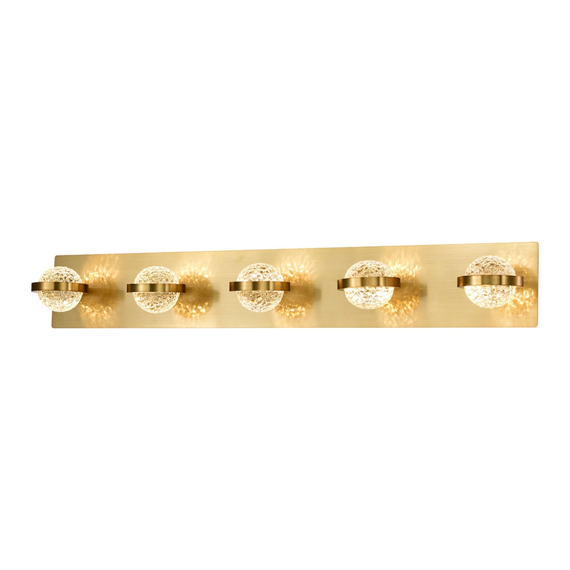 Eurofase Lighting Ryder 33" 5-Light Dimmable Integrated LED Gold Bath Bar With Clear Glass Orb Shades