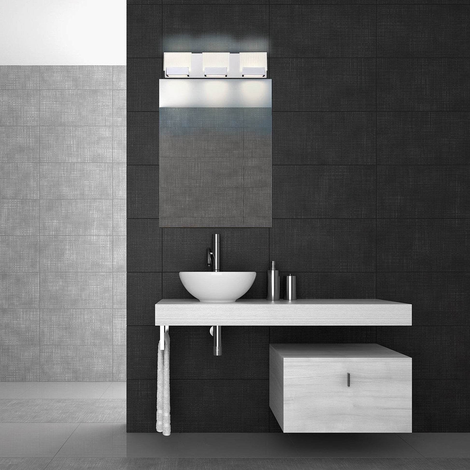 Eurofase Lighting Sonic 22" 3-Light Dimmable Integrated LED Chrome Bath Bar With Etched Glass Shades