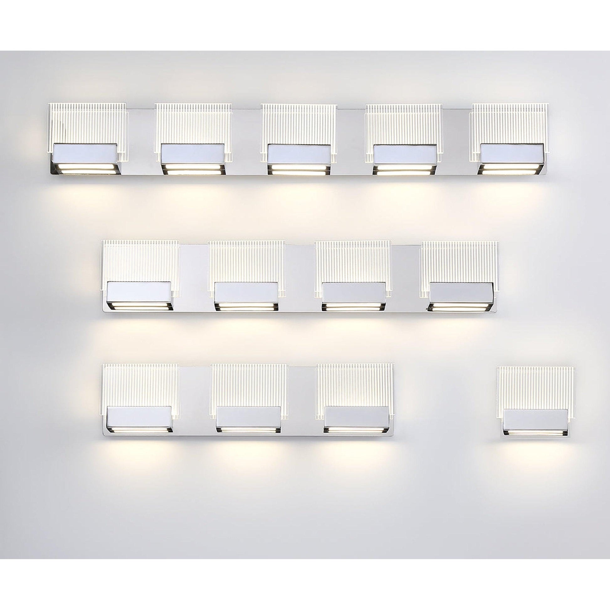 Eurofase Lighting Sonic 37" 5-Light Dimmable Integrated LED Chrome Bath Bar With Etched Glass Shades
