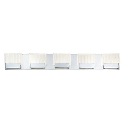 Eurofase Lighting Sonic 37" 5-Light Dimmable Integrated LED Chrome Bath Bar With Etched Glass Shades