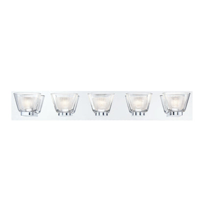 Eurofase Lighting Trent 32" 5-Light Dimmable Integrated LED Chrome Bath Bar With Frosted Clear Glass Shades