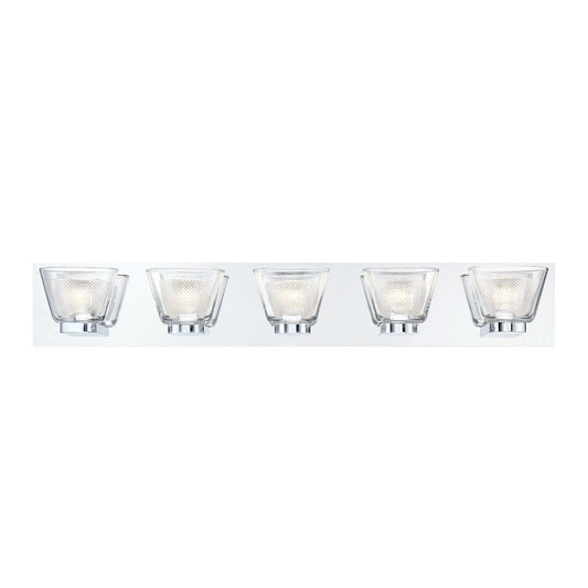 Eurofase Lighting Trent 32" 5-Light Dimmable Integrated LED Chrome Bath Bar With Frosted Clear Glass Shades