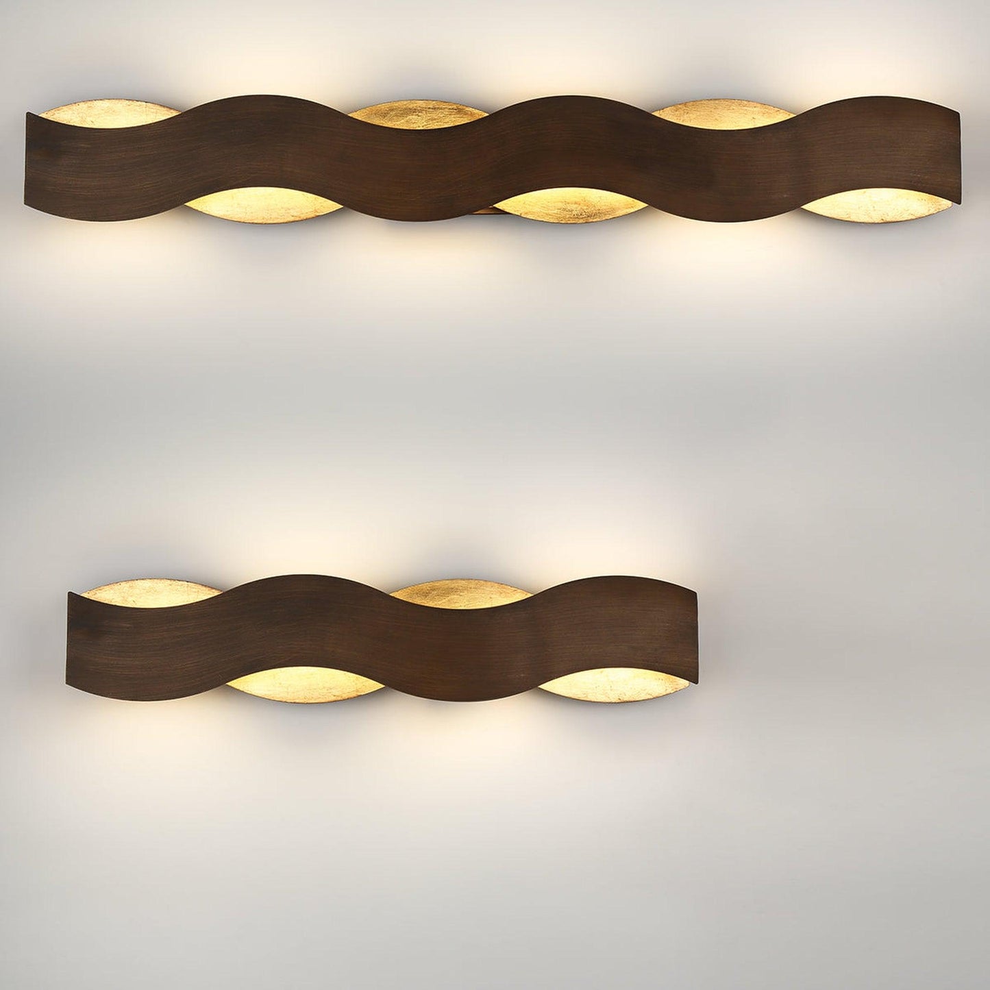 Eurofase Lighting Vaughan 24" Small Bronze Dimmable LED Metal Bath Bar With Bronze & Gold Wavy Metal Shade