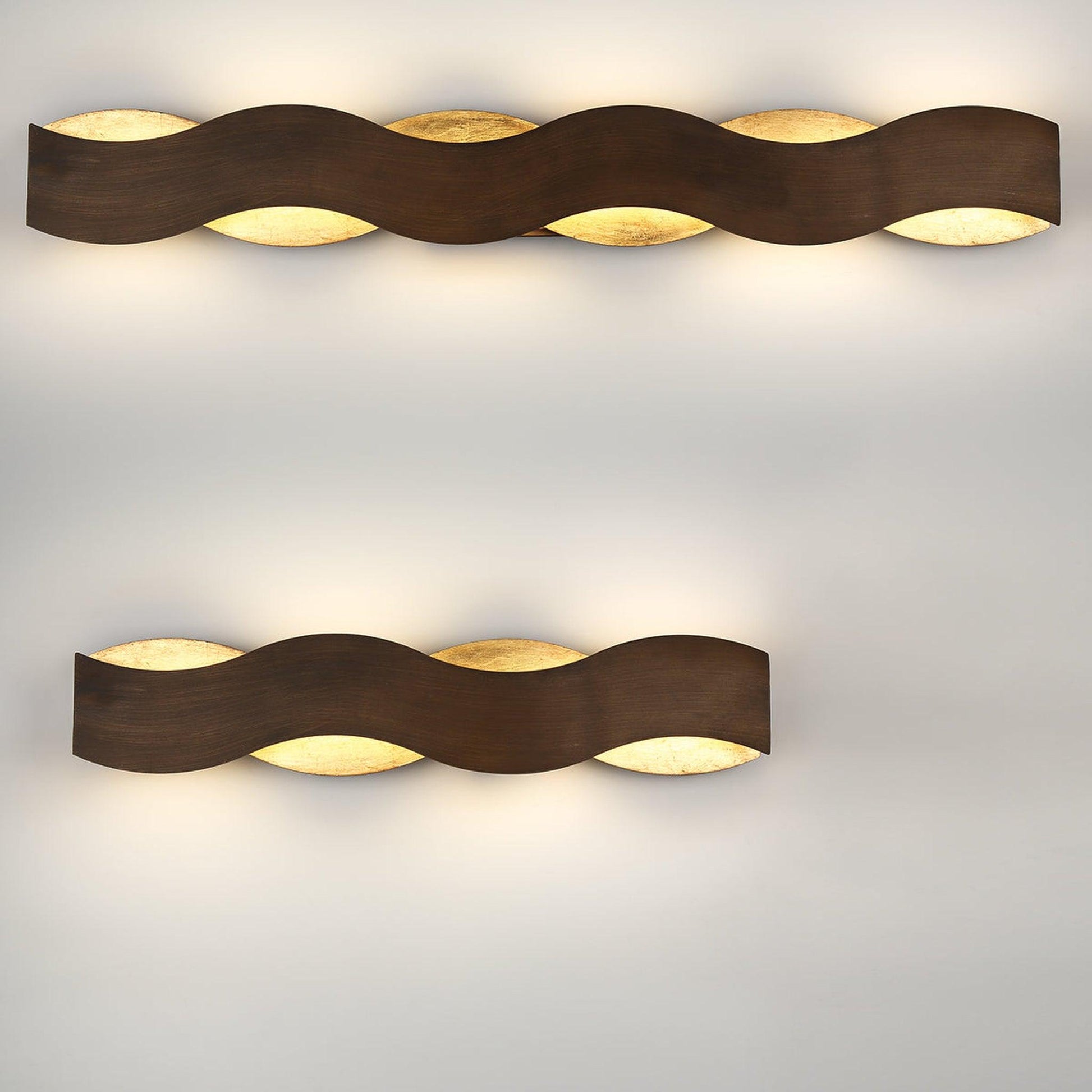 Eurofase Lighting Vaughan 24" Small Bronze Dimmable LED Metal Bath Bar With Bronze & Gold Wavy Metal Shade
