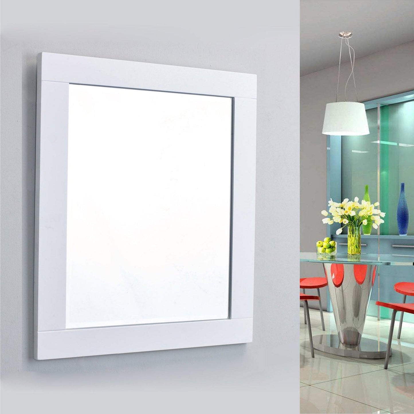 Eviva Aberdeen 36" x 30" White Framed Bathroom Wall-Mounted Mirror