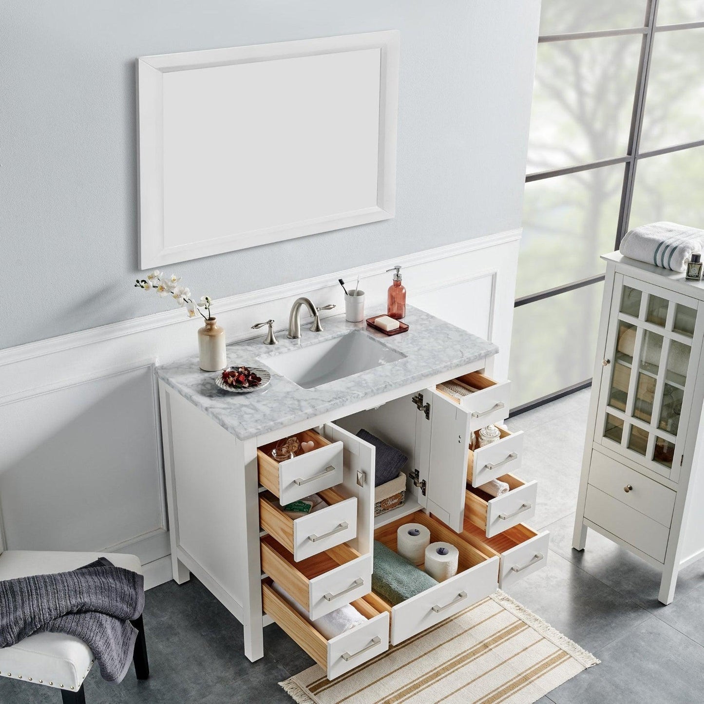 Eviva Aberdeen 42" x 34" Freestanding White Bathroom Vanity With Single Undermount Sink