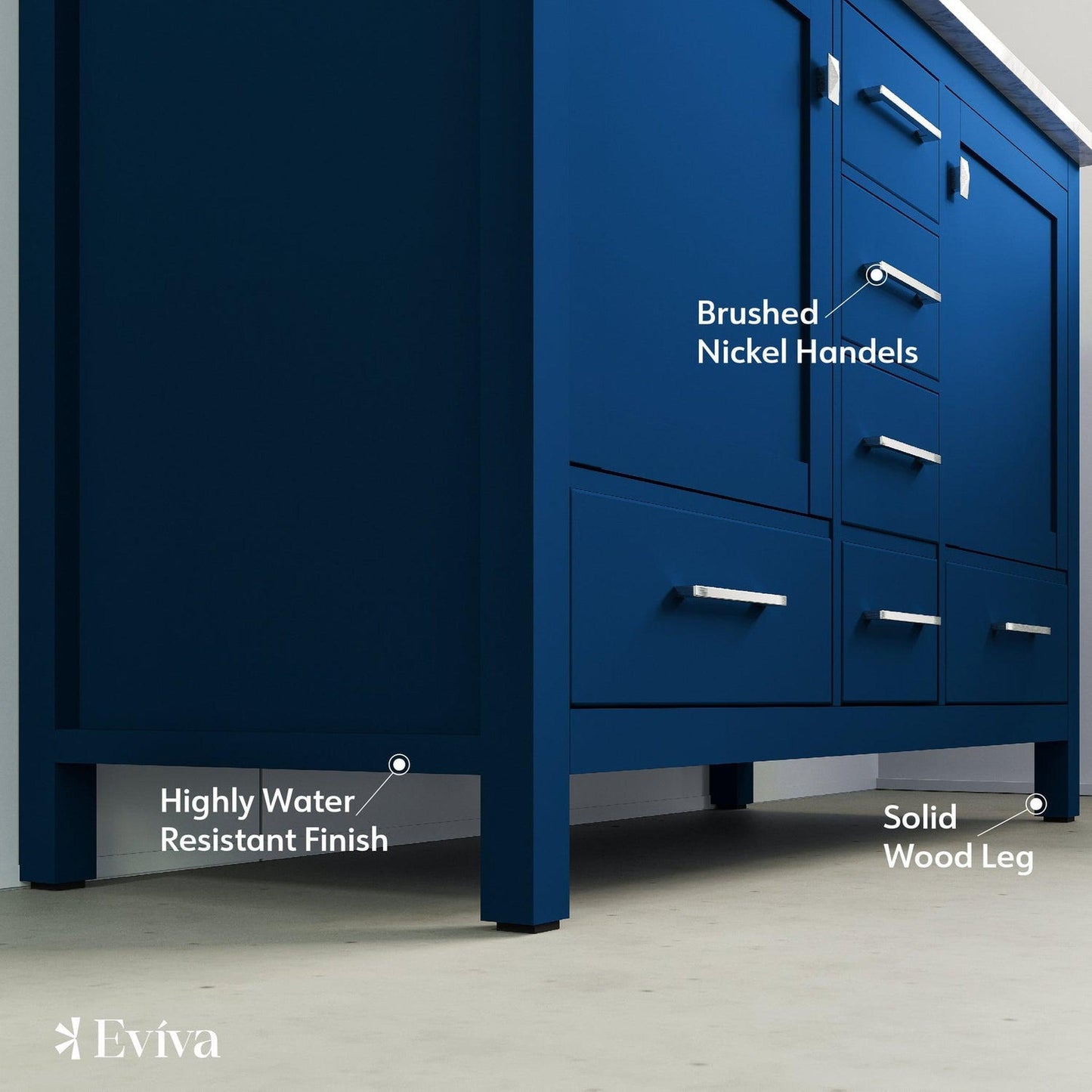 Eviva Aberdeen 48" x 34" Blue Freestanding Bathroom Vanity With Double Undermount Sink