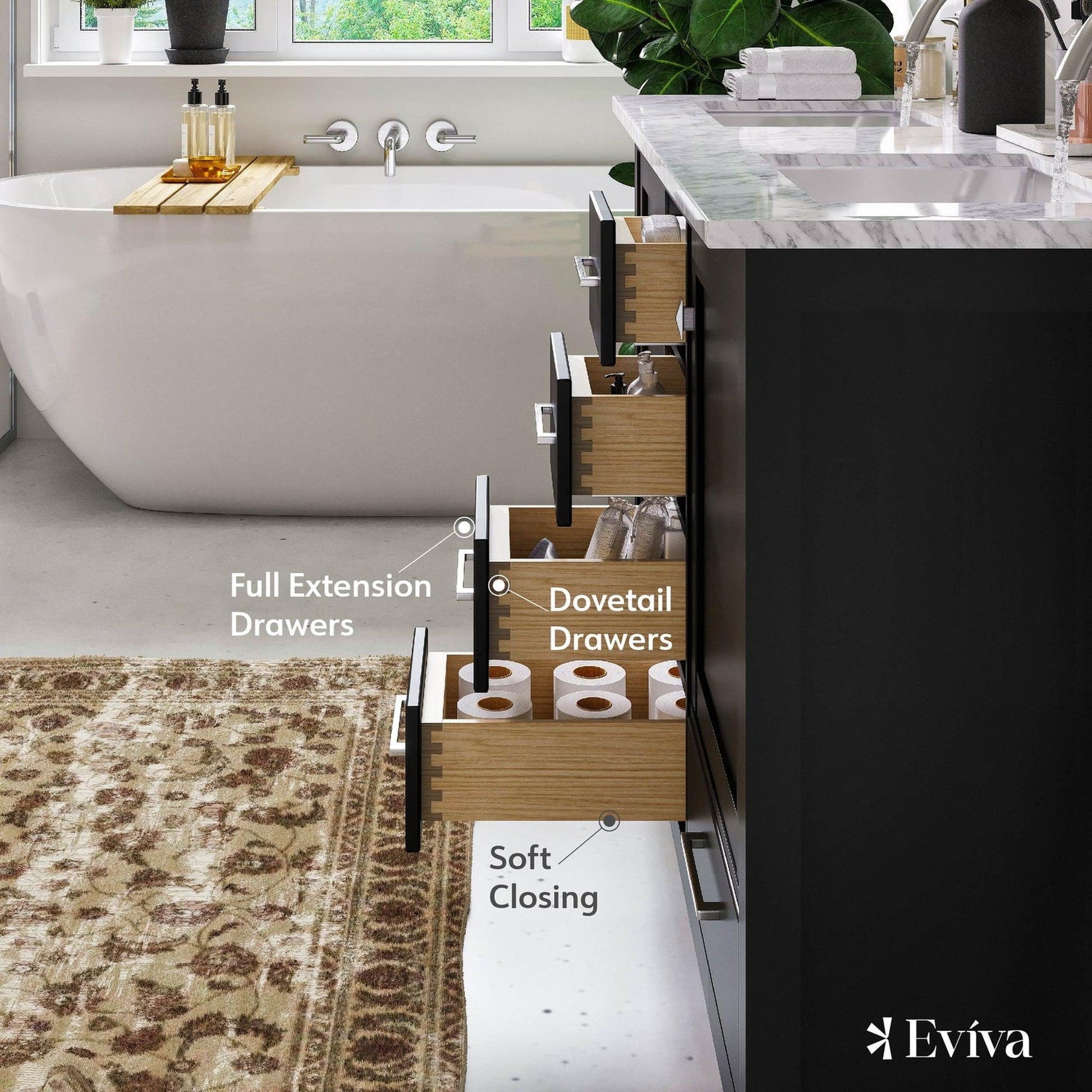 Eviva Aberdeen 48" x 34" Espresso Freestanding Bathroom Vanity With Double Undermount Sink