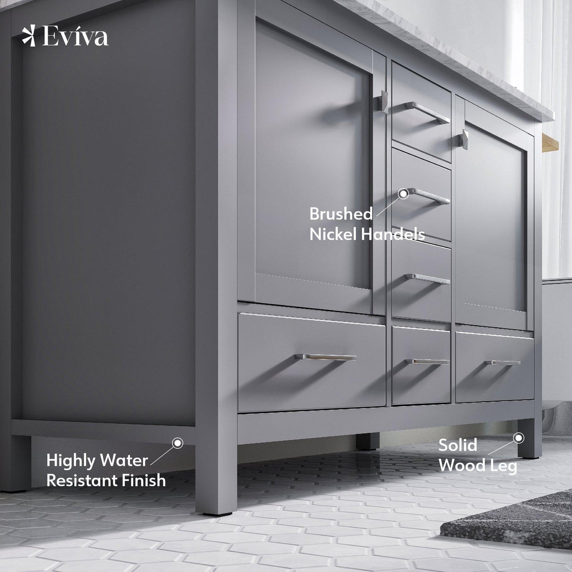 Eviva Aberdeen 48" x 34" Gray Freestanding Bathroom Vanity With Double Undermount Sink