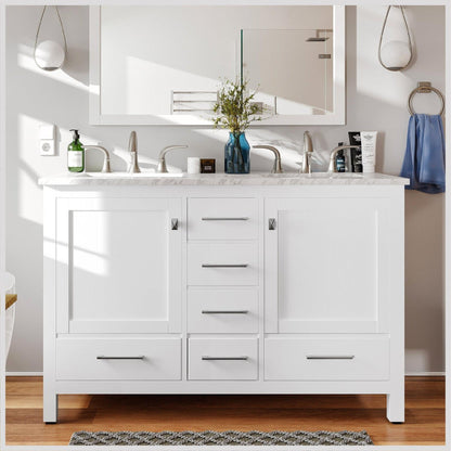 Eviva Aberdeen 48" x 34" White Freestanding Bathroom Vanity With Double Undermount Sink