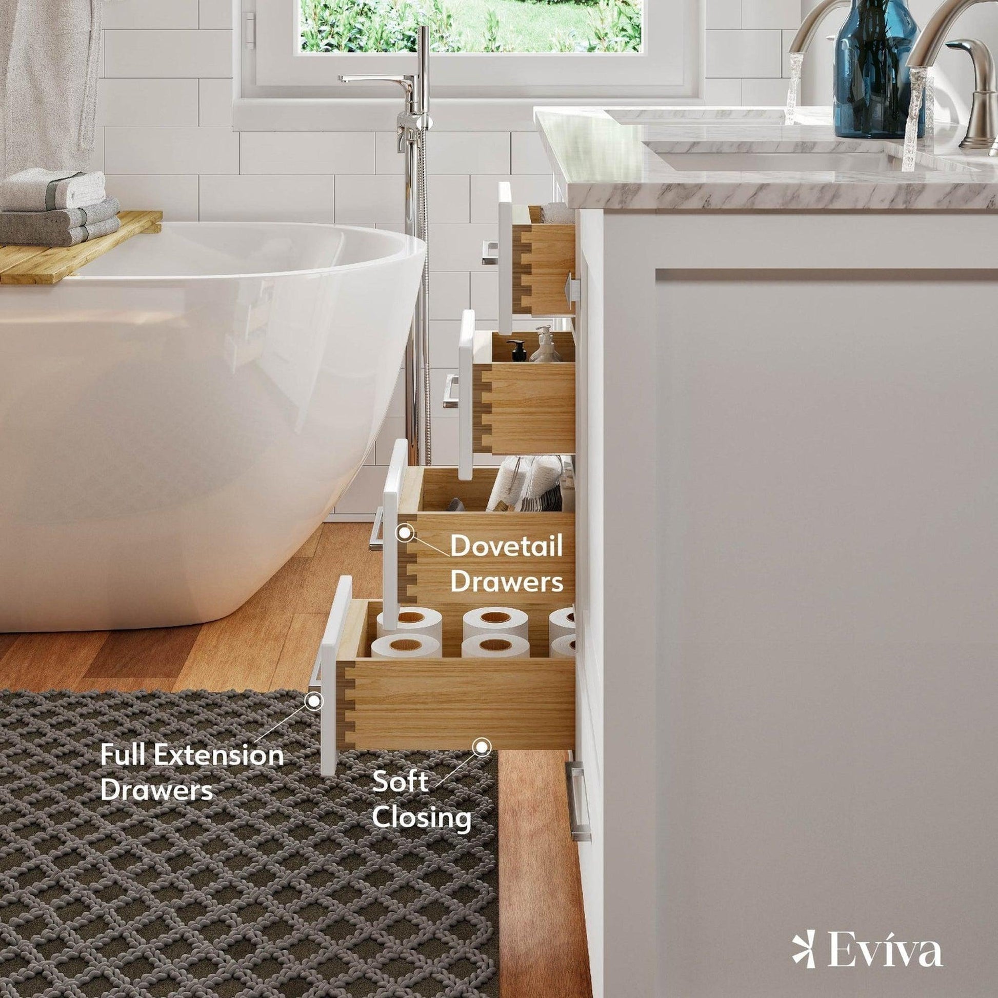 Eviva Aberdeen 54" x 34" White Freestanding Bathroom Vanity With Double Undermount Sink