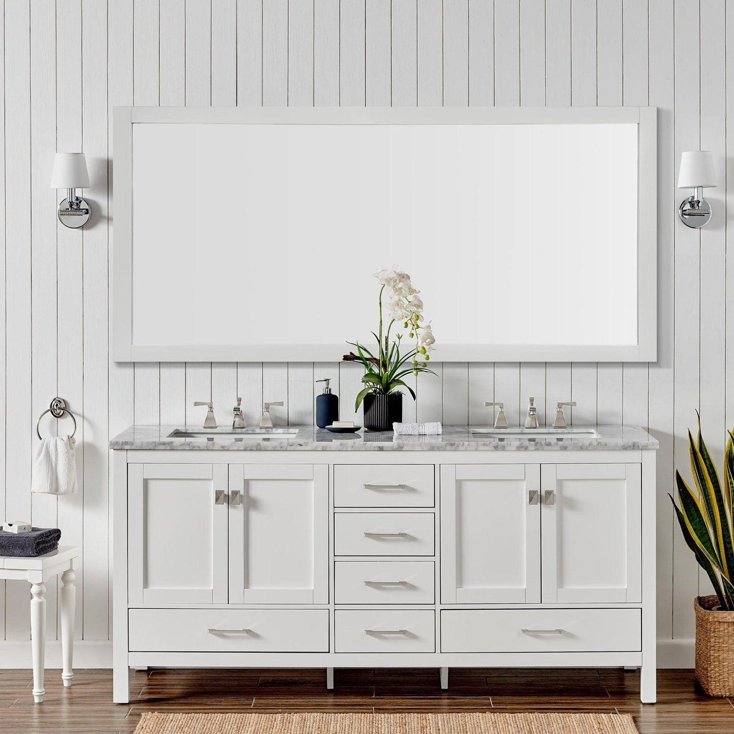 Eviva Aberdeen 60" x 34" White Freestanding Bathroom Vanity With Double Undermount Sink