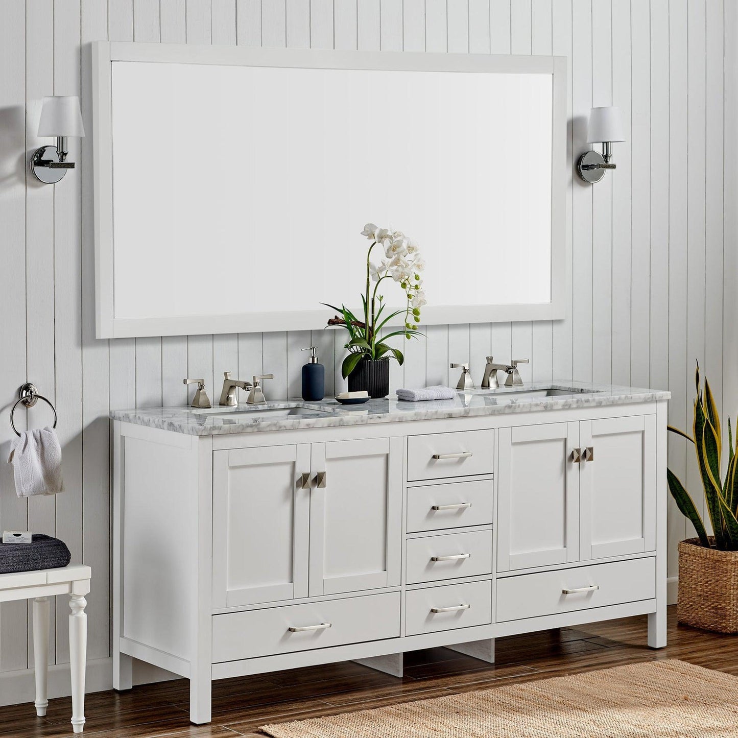 Eviva Aberdeen 60" x 34" White Freestanding Bathroom Vanity With Double Undermount Sink