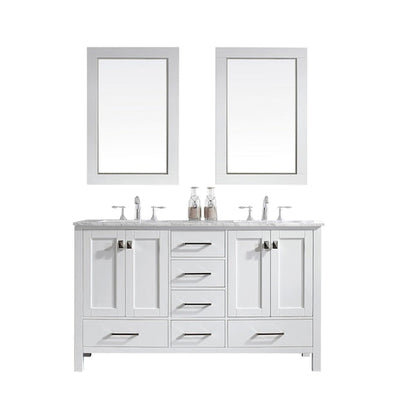 Eviva Aberdeen 60" x 34" White Freestanding Bathroom Vanity With Double Undermount Sink