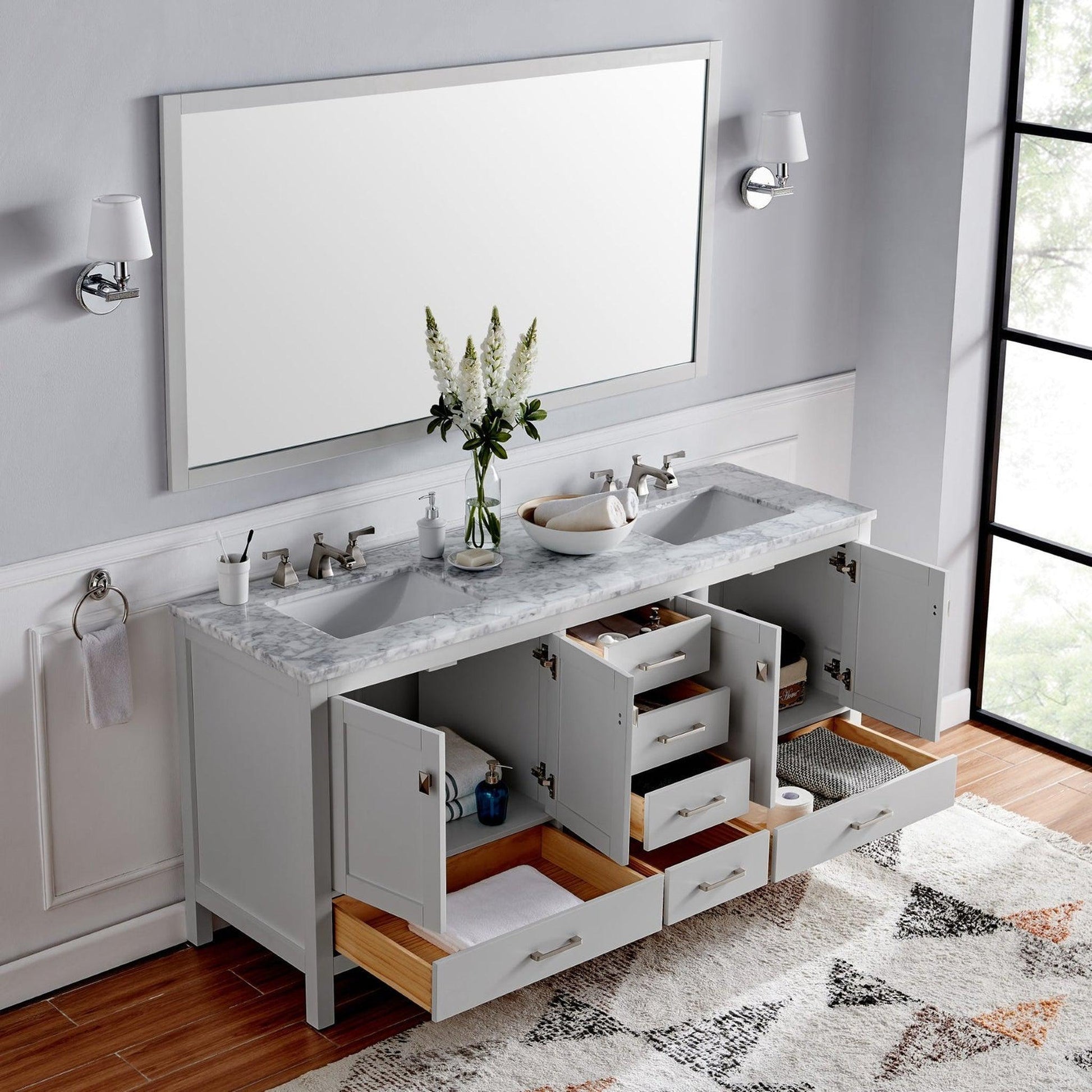 Eviva Aberdeen 72" x 34" Gray Freestanding Bathroom Vanity With Double Undermount Sink