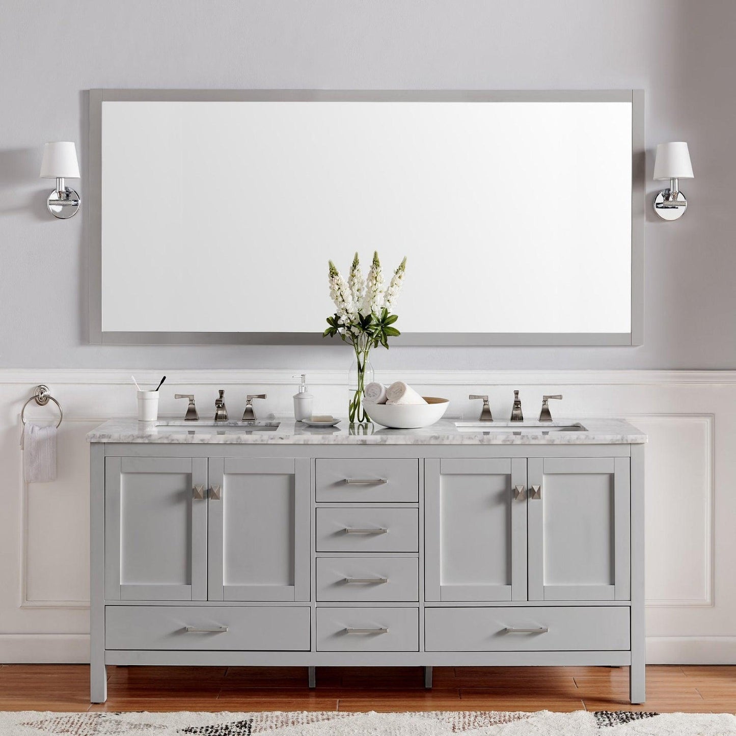 Eviva Aberdeen 78" x 34" Gray Freestanding Bathroom Vanity With Double Undermount Sink