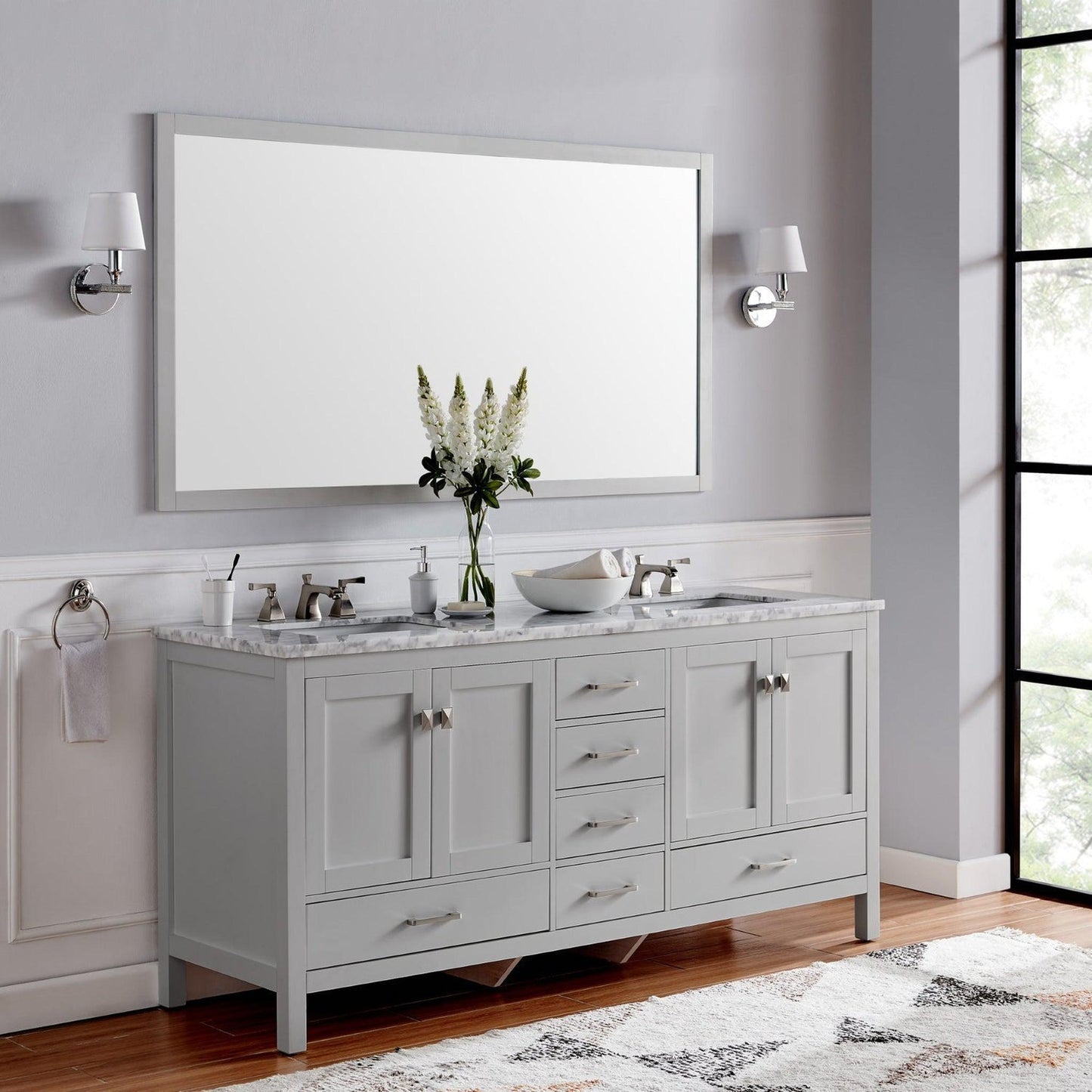 Eviva Aberdeen 78" x 34" Gray Freestanding Bathroom Vanity With Double Undermount Sink