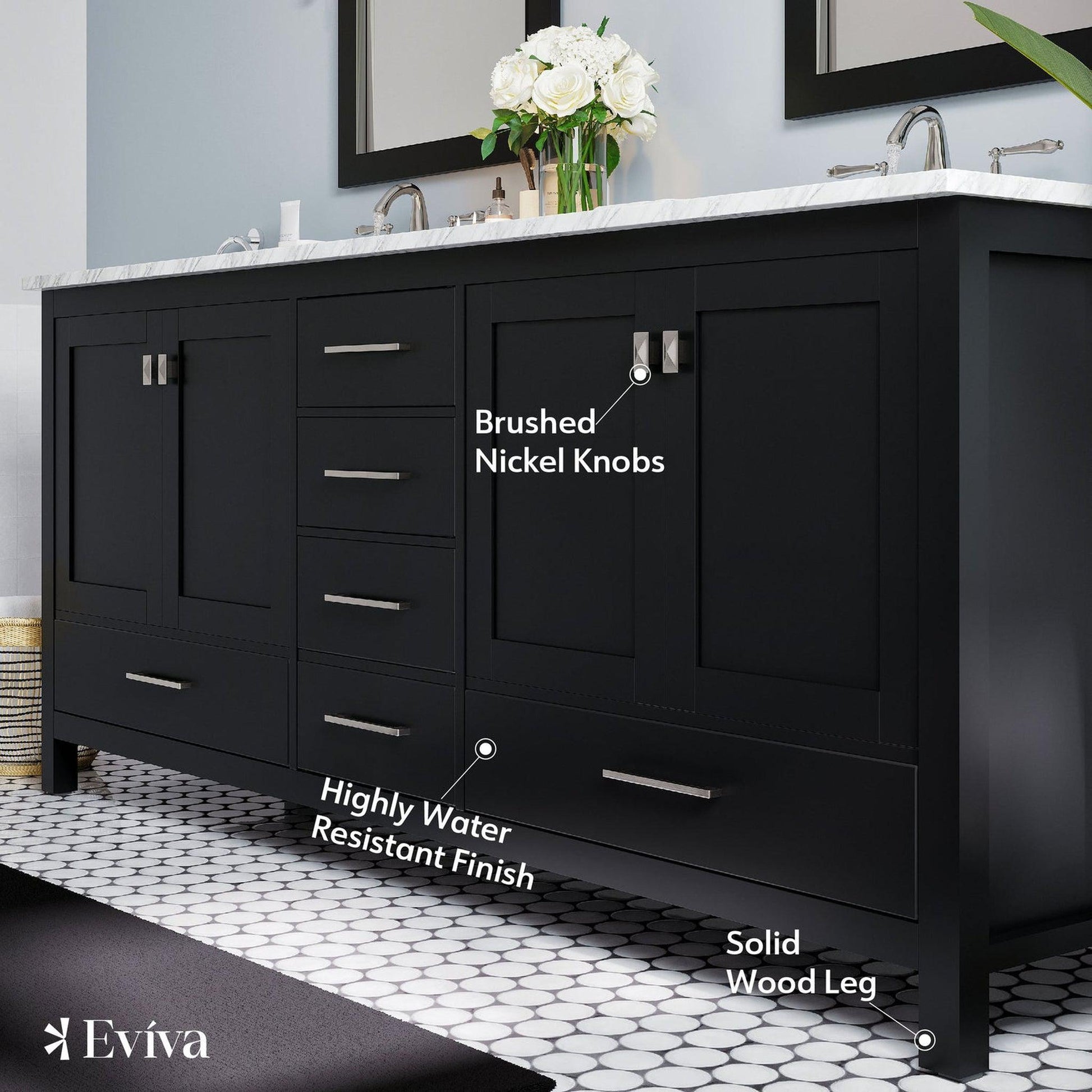 Eviva Aberdeen 84" x 34" Espresso Freestanding Bathroom Vanity With Double Undermount Sink