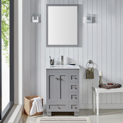 Eviva Acclaim 24" x 34" Gray Freestanding Bathroom Vanity With White Man-Made Stone Countertop and Single Undermount Sink