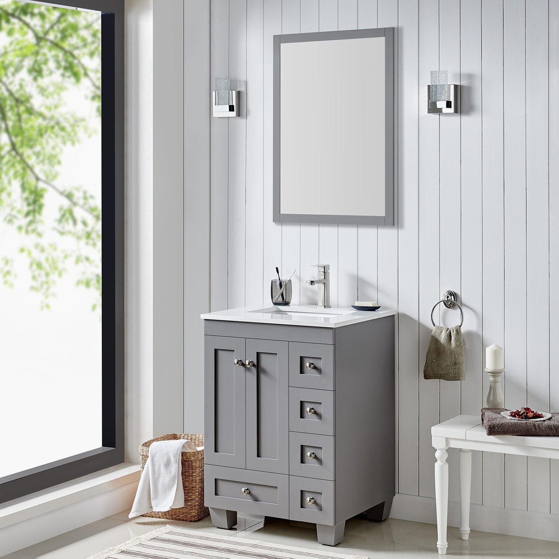 Eviva Acclaim 24" x 34" Gray Freestanding Bathroom Vanity With White Man-Made Stone Countertop and Single Undermount Sink