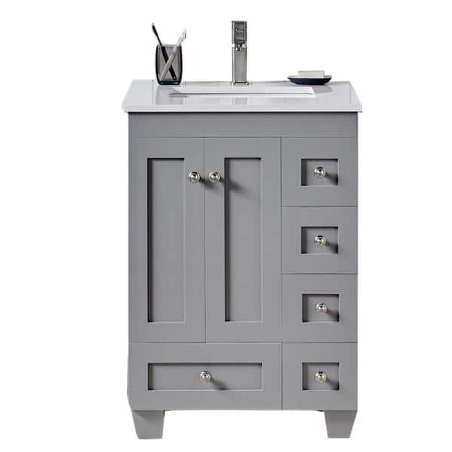 Eviva Acclaim 24" x 34" Gray Freestanding Bathroom Vanity With White Man-Made Stone Countertop and Single Undermount Sink