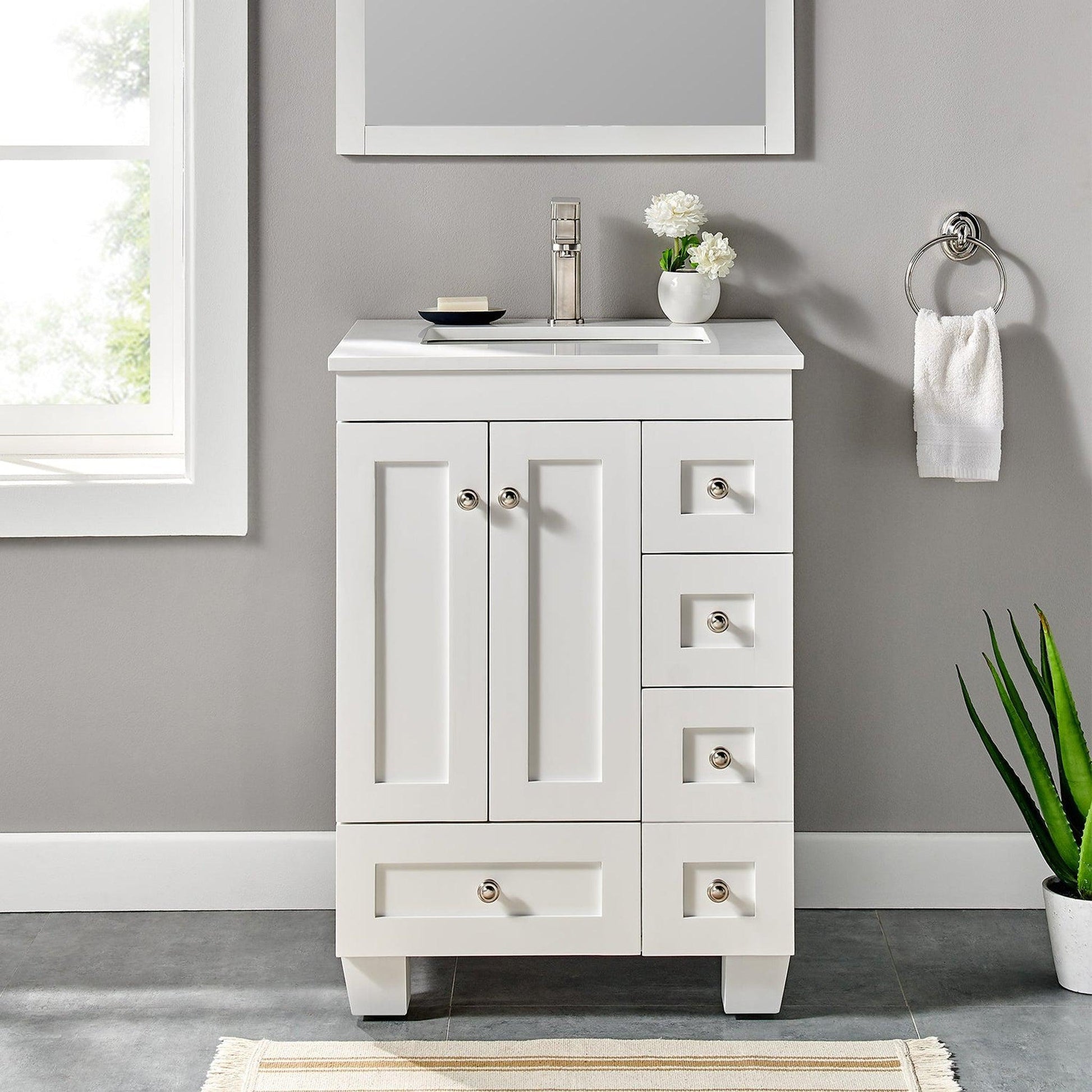 Eviva Acclaim 24" x 34" White Freestanding Bathroom Vanity With White Man-Made Stone Countertop and Single Undermount Sink