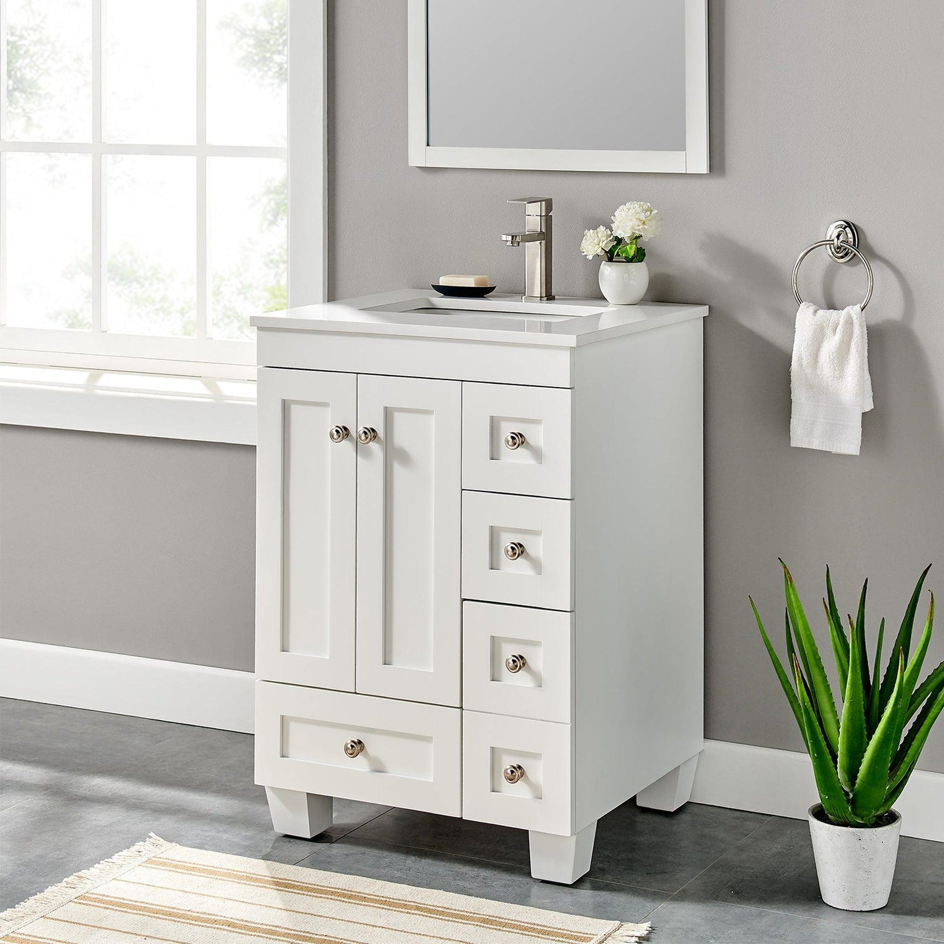 Eviva Acclaim 24" x 34" White Freestanding Bathroom Vanity With White Man-Made Stone Countertop and Single Undermount Sink