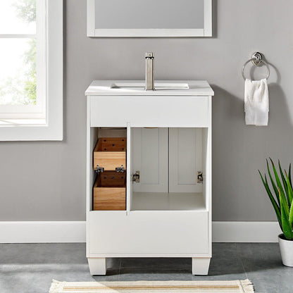 Eviva Acclaim 24" x 34" White Freestanding Bathroom Vanity With White Man-Made Stone Countertop and Single Undermount Sink